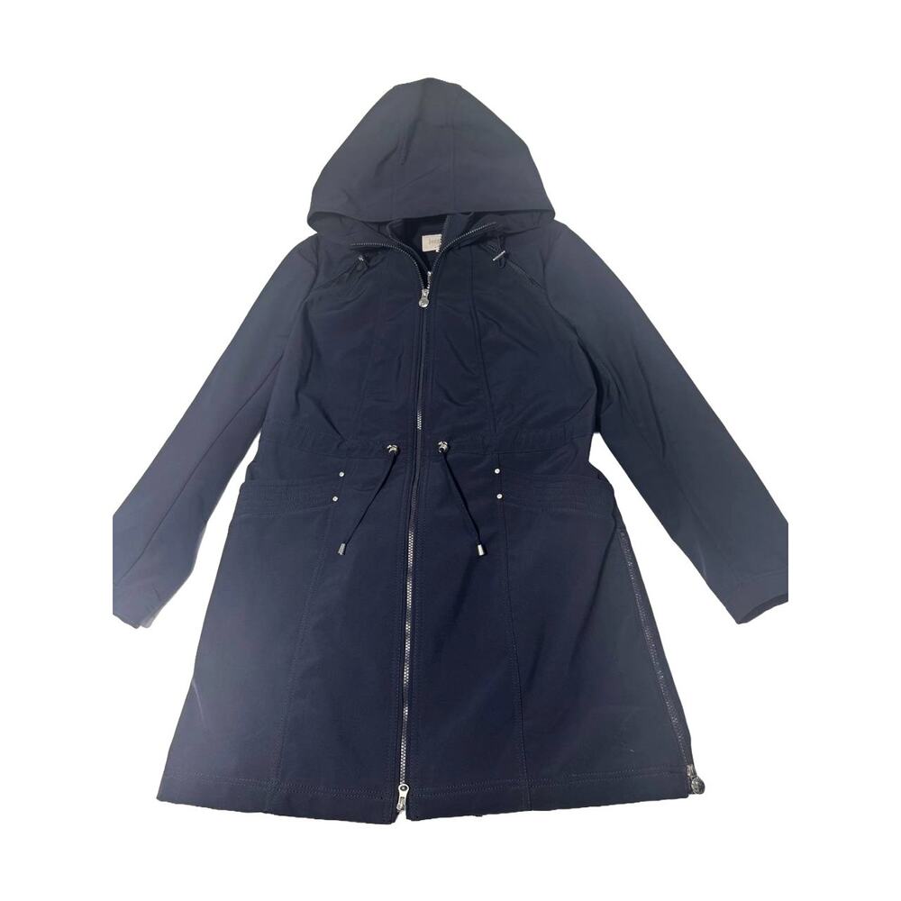 Laundry By Shelli Segal Womens Coat Large Black Hooded Jacket Long Zip Winter